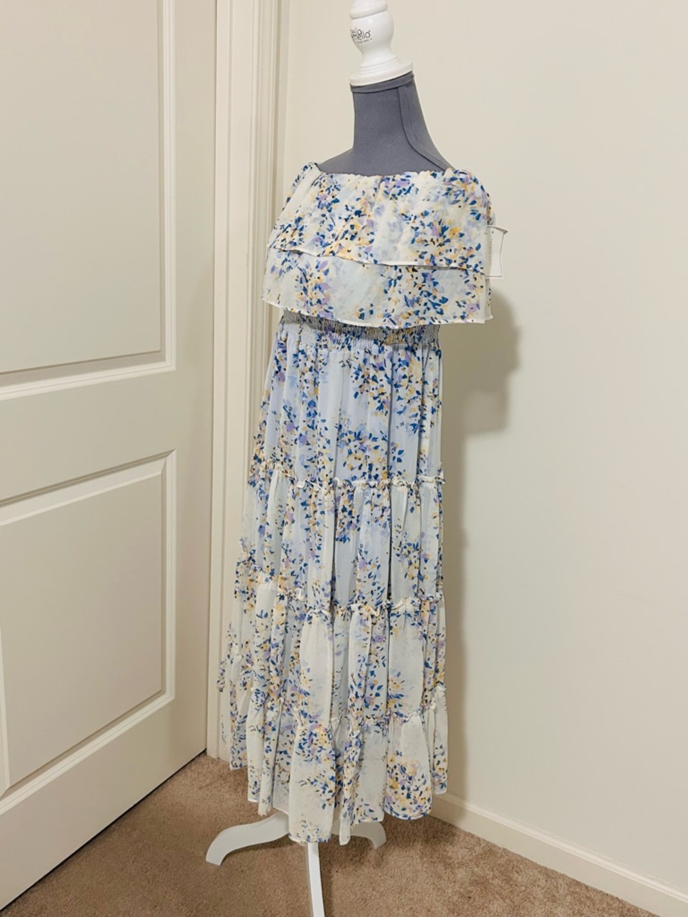 1. State Light Blue Floral Off Shoulder Maxi Dress - Picture 6 of 9